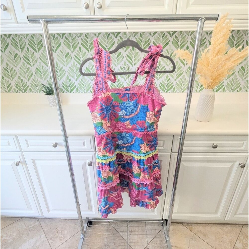 Marié Naomi Tiered Mini Dress Victoria Dunn Pink And Blue Medium - Picture 10 of 11